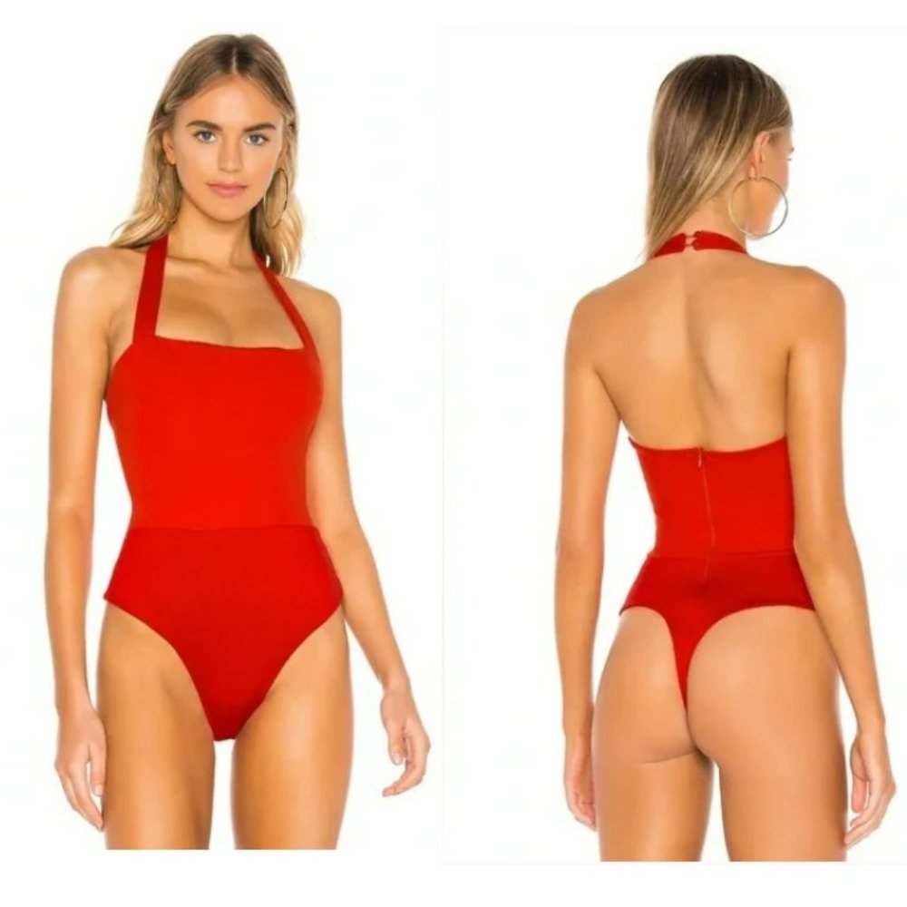 Revolve Superdown Reese Red Halter Bodysuit Sz XS
